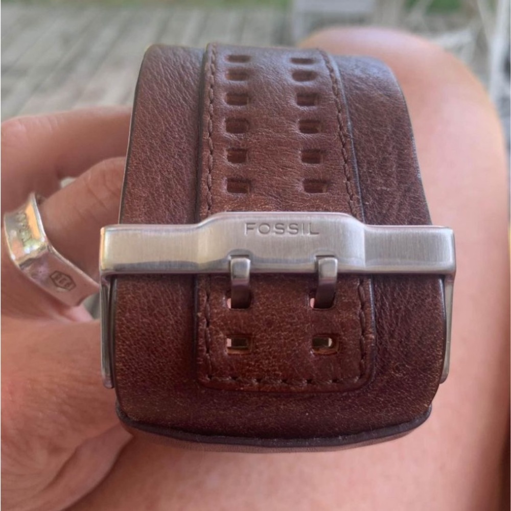 Fossil Unisex Large Watch Boho Hippie Biker Brown Leather Band - Picture 2 of 6